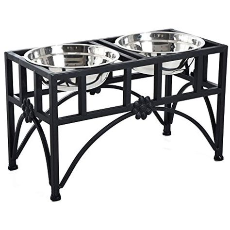 Pawhut Elevated Double Stainless Steel Bowl Dog Feeder (23 Inch, Black) *** Details can be found by clicking on the image. (This is an affiliate link) Things For Puppies, Dining Pantry, Pet Feeding Station, Elevated Dog Feeder, Elevated Dog Bowls, Cat House Diy, Dog Bowl Stand, Bowl Stand, Cat Cages