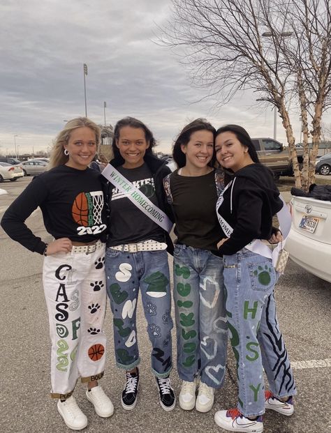 Homecoming Jeans Painted, Painted Jeans School Spirit, High School Party Ideas, Hoco Jeans Painted, Senior Pants Ideas, Senior Jeans Ideas, Senior Jeans Painted, Homecoming Jeans Ideas, School Spirit Outfit