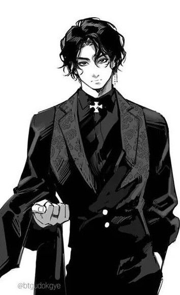 Priest Oc Male, Rich Character Design Male, Priest Oc Art, Male Character Design Black Hair, Priest Character Design Male, Cool Character Design Male, Mafia Oc Male, Priest Drawing, Suit Character Design