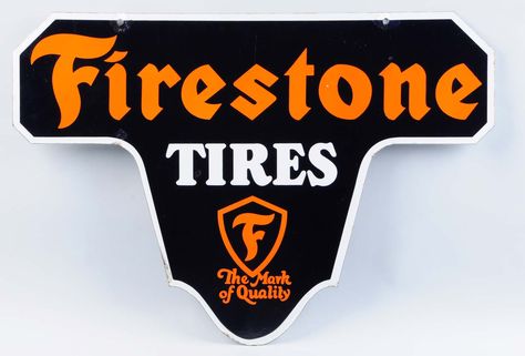 Old Firestone Tires sign in great condition! Firestone Tires, Vintage Transportation, Metal Signage, Racing Stickers, Car Signs, Garage Signs, Tool Boxes, Brand Logos, Pin Logo