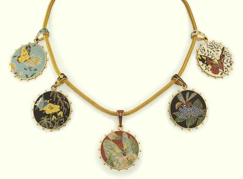 A 19th century gold and enamel necklace, by Alexis Falize Alexis Falize, English Jewelry, Pink Head, Gem Necklace, Art Nouveau Jewelry, Enamel Necklaces, Gold Work, Fine Jewels, Van Cleef