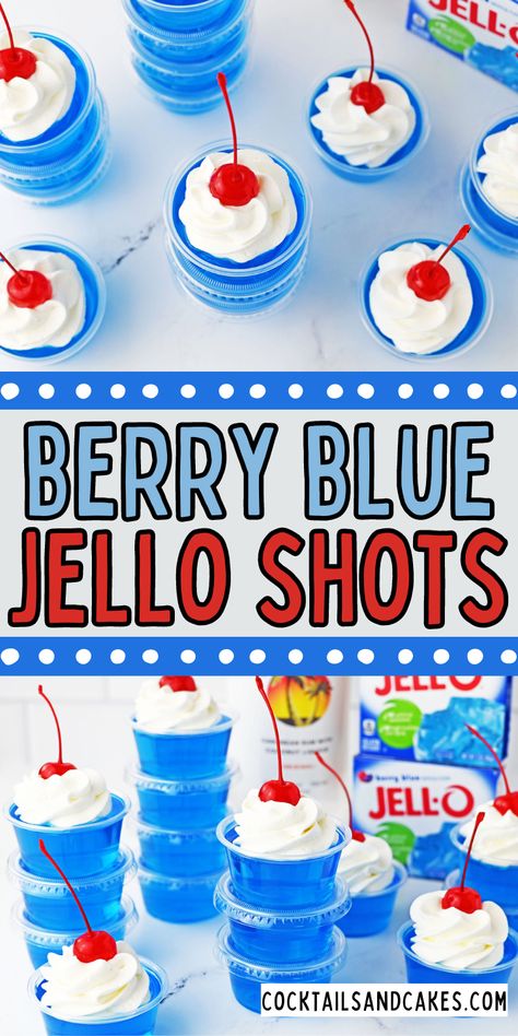 These Berry Blue Jello shots are so easy to make with Berry Blue jello and Malibu rum! July 4th Jello Shots, 4th Of July Jello Shots, Malibu Jello Shots, 4th Of July Jello, Rum Jello Shots, Easy Jello Shots, Blue Jello Shots, Making Jello Shots, Jello Shots Vodka