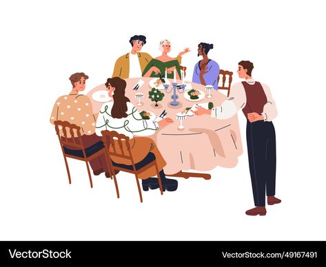 People Eating Illustration, Sitting At Table, Pizza Dinner, At Restaurant, Gather Together, Family Eating, Friends Gathering, People Eating, Happy People