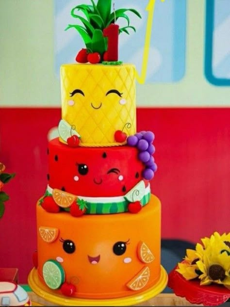 1st Birthday Fruit Theme, Fruity 1st Birthday Party Theme, Twotti Fruity Birthday Cake Ideas, Tooty Fruity Birthday Cake, Fruit Theme 1st Birthday Party, Fruits Theme Cake, Birthday Cake Fruit Theme, Tootie Fruity Birthday Cake, Tutti Fruitti Cake