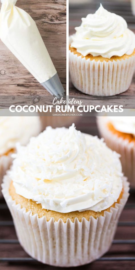 Coconut Rum Cupcakes Coconut Rum Cake Recipe Easy, Coconut Cupcakes With Filling, Coconut Rum Cupcakes, Coconut Cupcake Recipes, Rum Cupcakes, Boozy Cupcakes, Sweet Temptation, Desiccated Coconut, Coconut Frosting