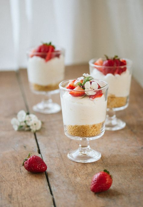 Individual No-Bake Cheesecake | Pretty. Simple. Sweet. Mini Cheesecakes In Cups, Cheesecake In A Glass No Bake, Mousse Glass Dessert, Individual Desserts In A Cup No Bake Mini Cheesecakes, Mini Cheesecake Jars, Cheesecake In A Cup No Bake, Cheesecake Shots Mini Desserts, No Bake Cheesecake Mini Cups, Strawberry Cheesecake Wedding Cake