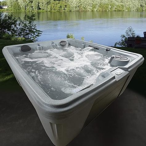 28 TWO-TONE DESIGNER STAINLESS-STEEL JETS: Includes 2 oversized 14-port jets for targeted hydrotherapy! Relax with passive therapy or switch to an invigorating massage at the touch of a button. Hot Tub Steps, Portable Hot Tub, Indoor Spa, Tub Cover, Inflatable Hot Tubs, Spa Water, Granite Colors, Outdoor Spa, Grey Granite