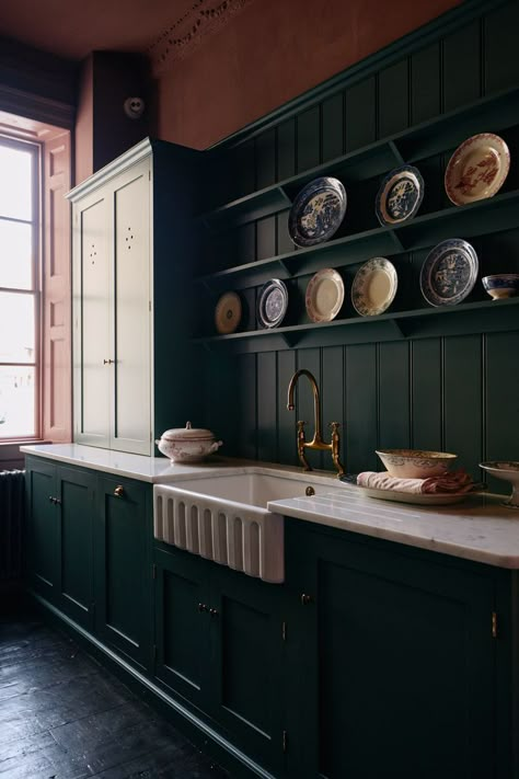 Classic English Kitchen, Bath Steps, Wall Cupboards, Wall Cupboard, Belfast Sink, Devol Kitchens, Loft Kitchen, Glazed Walls, English Kitchens