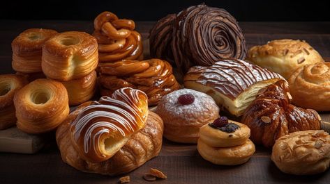 Various Types Of Pastries Laid On A Dark Table#pikbest#Backgrounds#Homepage Pastry Background Design, Different Pastries, Pastry Images, Pastry Background, Types Of Pastries, Bakery Images, Pastries Aesthetic, Pastry Aesthetic, Bakery Background