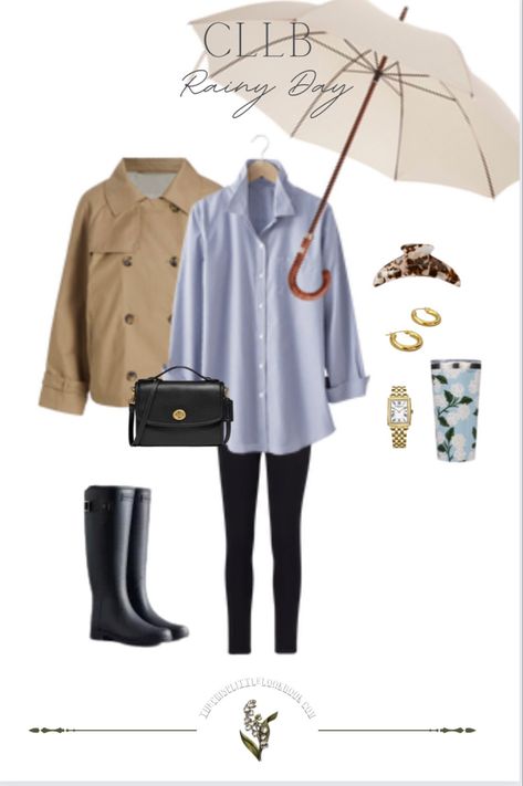 Rainboots Outfit Winter Work, Rainy Weather Office Outfit, Casual Spring Rainy Day Outfits, Jeans And Rain Boots Outfit, Rainy Day Sightseeing Outfit, Rainy Day Outfit Inspiration, Rainy Saturday Outfit, Rain Work Outfit Rainy Days, Rainboot Outfits Spring