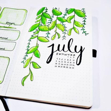 July bullet journal cover with a watercolor drawing of vines July Bullet Journal Cover, Bullet Journal Dividers, July Bullet Journal, Presentation Ideas For School, Bullet Journal Cover, Bullet Journel, Front Page Design, Bond Paper Design, Bullet Journal Paper