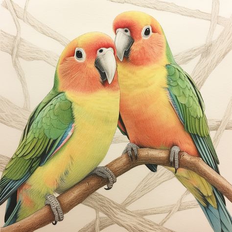 Lovebirds Drawing, Lovebird Drawing, Love Bird Drawing, Bird Seed Crafts, Love Birds Drawing, Birds Drawings, Lovebirds Art, Parrot Drawing, Love Birds Painting