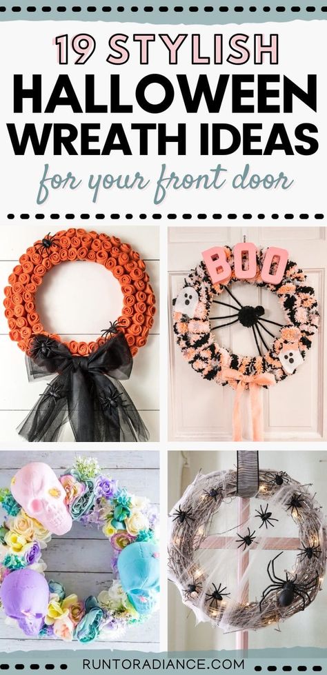 No matter your style of Halloween decor, these cute and spooky DIY wreath tutorials will have just the thing you need. Skulls, spiders, ghosts, mesh, grapevine, foam wreaths and more - these easy projects will have your front door ready for the season in no time. Ghost Wreath Diy, Ghost Wreath Ideas, Dollar Tree Ghost Wreath, Foam Wreath Ideas Diy, Halloween Wreath Ghost, Scream Halloween Wreath, Mummy Halloween Wreath, Halloween Ornament Wreath, Spider Web Wreath