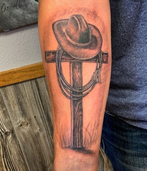 Men S Tattoos, Western Tattoos Forearm, Cowboy Memory Tattoo, Western In Memory Tattoos, Western Ace Tattoo, Cowboy Tattoos For Men Forearm, Tattoos For Men Country, Cowboy Tribute Tattoo, 4arm Tattoo Men