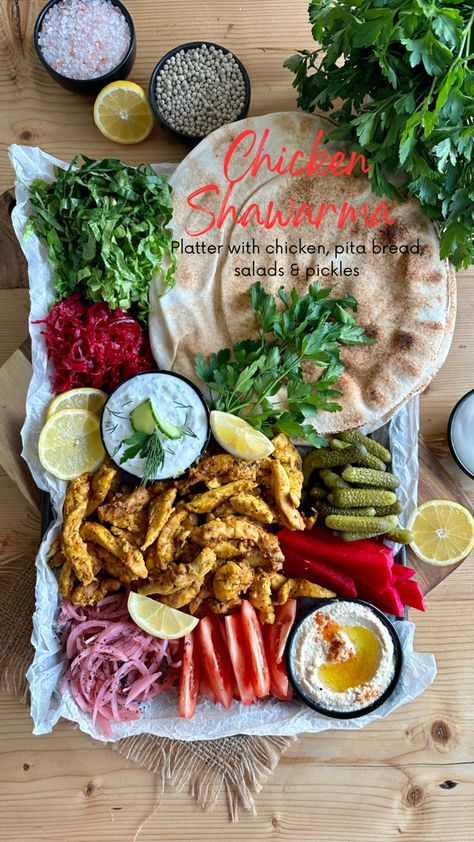 Shawarma platter Shawarma Bar Party, Shawarma Platter Ideas, Chicken Shwarma Side Dishes, Chicken Shawarma Sides, Ramadhan Recipe, Holistic Cooking, Shawarma Platter, Best Chicken Shawarma, Chicken Platter