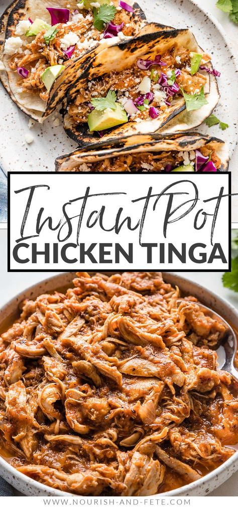 Instant Pot Tacos Chicken, Instant Pot Pulled Chicken Tacos, Instant Pot Tinga Chicken, Chicken Tinga Bowl, Chicken Thigh Tacos Instant Pot, Instant Pot Lunch Ideas, Chicken Tinola Instant Pot, Instant Pot Chicken Taco Meat, Instant Pot Burrito Bowl Chicken