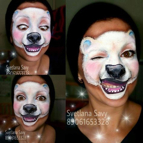 Polar bear Bear Halloween Makeup, Bear Makeup Halloween, Polar Bear Makeup, Bear Face Paint, Bear Makeup, Paint Face, Animals Jokes, Bear Halloween, Bear Bear