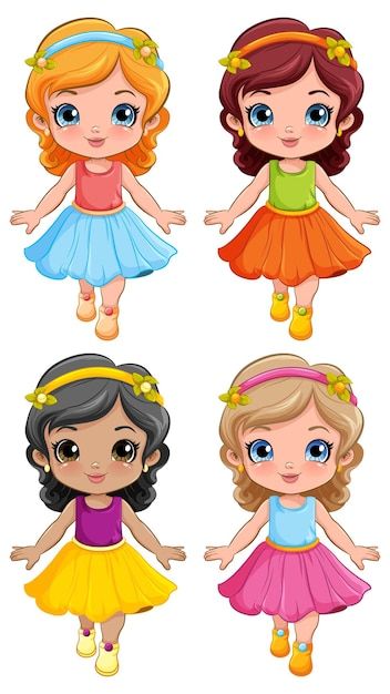 Free vector cute girl in beautiful dress... | Free Vector #Freepik #freevector #cartoon-drawing #clip-art #girl-drawing #cartoon-svg Spring Cartoon Print Dresses For Playtime, Vector Halloween Costume Girl, Vector Costume Girl, Girl Child Day Drawing, Clip Art Girl, Free Cartoon Characters, English Smocking, Dress Vector, Cartoon Svg