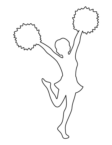 Cheerleader pattern. Use the printable outline for crafts, creating stencils, scrapbooking, and more. Free PDF template to download and print at http://patternuniverse.com/download/cheerleader-pattern/ Cheerleader Drawing Easy, Megaphone Template, Cheerleader Crafts, Cheerleader Drawing, Cheerleading Diy, Sports Vbs, Cheerleading Crafts, Cheerleader Silhouette, Cheer Birthday Party