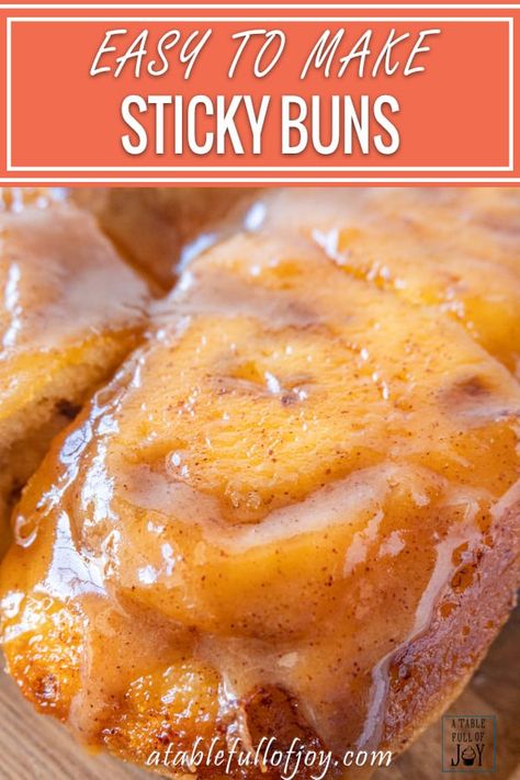 Sticky Buns Recipe, this simple sticky bun recipe comes together in 30 minutes, is perfect for a quick breakfast, and is delicious too! #caramel #stickybun #easy #pillsbury #gooey #atablefullofjoy #quick Upside Down Sticky Buns, Sticky Buns Using Canned Biscuits, Amish Sticky Buns Recipe, Dinner Roll Sticky Buns, Cinnamon Rolls Easy Pillsbury Sticky Buns, Quick And Easy Sticky Buns, Quick Sticky Buns, Easy Sticky Bun Recipe, Homemade Sticky Buns