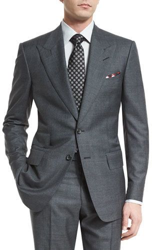 TOM FORD Windsor Base Peak-Lapel Irregular-Check Suit, Charcoal Terno Slim, Grey Suit Men, Charcoal Gray Suit, Charcoal Suit, Man In A Suit, Tom Ford Suit, Check Suit, Checked Suit, Designer Suits For Men