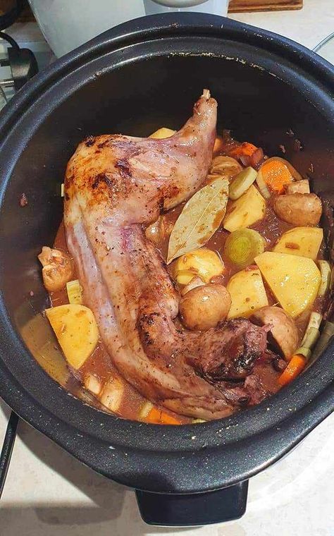 Slow Cooker Rabbit Stew - Slow Cooker Tip Crockpot Rabbit Stew, Slow Cooker Rabbit Stew, Rabbit Meals Dinners, Rabbit In Crockpot Easy Recipes, Crock Pot Rabbit Recipes, Whole Rabbit Recipe Crockpot, Rabbit Recipes Crockpot, Rabbit Stew Recipe Crockpot, Instant Pot Rabbit Recipe