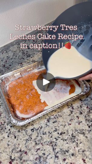 39K views · 582 reactions | Strawberry Tres Leches Cake🍓{ Video Recipe: https://www.facebook.com/share/v/AZmpcaDLW2rPR8aF/?mibextid=WC7FNe } [Strawberry Cake]•Mix together, 1 box of Strawberry Cake Mix, 3 Eggs, 1 Cup of Milk, 1/3 Oil. ••Add into a 11x9 Foil Pan & Bake at 350 for 35 minutes.  [Tres Leches]•Mix together 1 Cup of Milk, 1 Can of Sweetened Condensed Milk, & 1 Can of Evaporated Milk.  [Strawberry Whipped Cream]•Mix 3 Cups of Heavy Whipping Cream, 6 Tbsp of Strawberry Jello, & 3/4 Cup of Powdered Sugar.   Once the cake is out the oven, let it cool for about 30 minutes. Then add the [Tres Leches] . Use a Wilton 2D Piping tip and start piping your [Strawberry Whipped Cream] on cake. Add strawberries and refrigerate for 2+ hours! ENJOY  #tresleches #treslechescake #recipe #easyreci Treslechescake Recipe, 2d Piping Tip, Strawberry Tres Leches Cake, Strawberry Tres Leches, Wilton 2d, Milk Strawberry, Tres Leches Cake Recipe, Piping Tip, Strawberry Whipped Cream