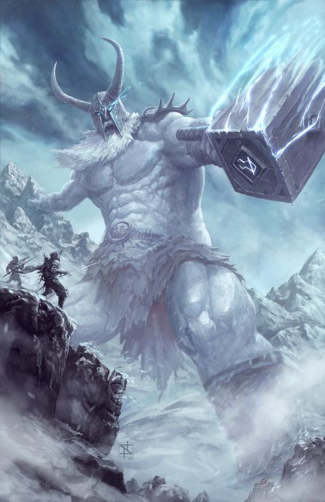 Storm Giant, Stephen Nickel on ArtStation at https://www.artstation.com/artwork/0n4LGK Arte Viking, Heroic Fantasy, 다크 판타지, Fantasy Theme, Fantasy Races, Dnd Art, Fantasy Monster, Mythical Creatures Art, Weird Creatures