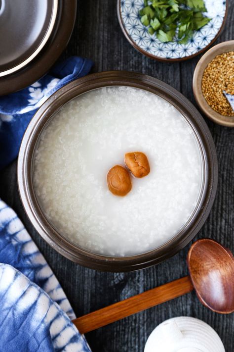 Okayu (Japanese congee) Japanese Rice Porridge, Rice Porridge Recipe, Breakfast Menu Ideas, Japanese Home Cooking, Noodles Japanese, Butternut Squash Cubes, Cooking Stone, Printable Recipes, Japanese Cheesecake