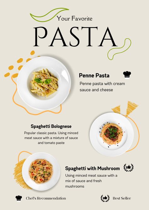 Pasta Menu Ideas, Simple Cafe Menu Ideas, Pasta Menu Design Ideas, Canva Menu Design, Food Menu Design Ideas Templates, Simple Menu Design Layout, Pasta Menu Design, Pasta Advertisement, Minimal Menu Design