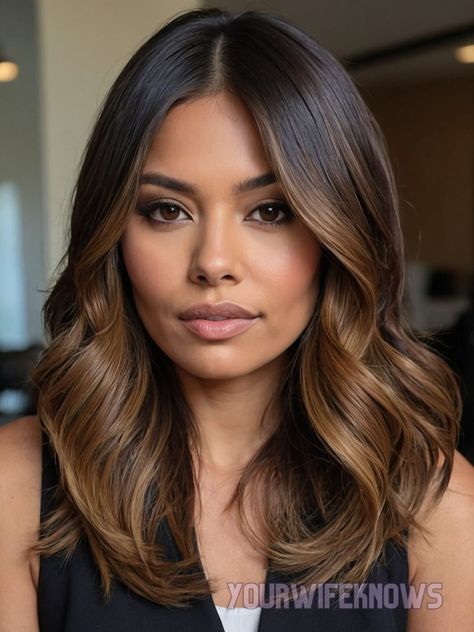 30 Shades of Ombré: A brunette's Journey to Bright Hair Ombre Bob Hair Brown, Partial Lowlights For Brunettes, Highlights For Medium Length Hair, Ombre Hair Caramel, Ombre Hair Brunette, Ombre Hair Color For Brunettes, Caramel Ombre Hair, Medium Brunette Hair, Dark Ombre Hair