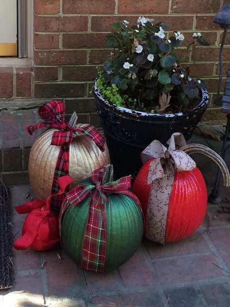 Repurpose Pumpkins For Christmas, Christmas Decor With Pumpkins, Pumpkins Into Christmas Decorations, Turning Pumpkins Into Christmas Decor, Pumpkin Christmas Decorations, Turn Pumpkins Into Christmas Decor, Pumpkins For Christmas Decorations, Painting Pumpkins For Christmas, Painted Pumpkins For Christmas