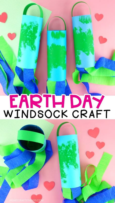 Earth Day Preschool Activities, Windsock Craft, April Preschool, Earth Day Craft, Earth Activities, Earth Week, Earth Day Projects, April Crafts, Recycled Crafts Kids