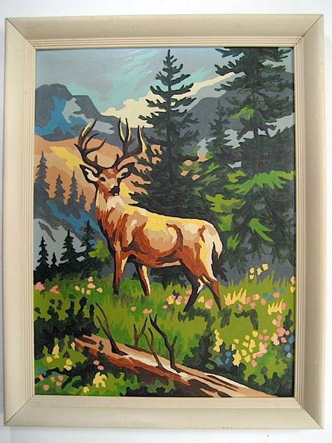 Stag - Paint By Number Museum Canvas Animal Painting, Vintage Canvas Painting, Stag Painting, Animals Painting, Easy Animal Paintings, Gouache Art, Painting Art Lesson, Easy Canvas Painting, Tableau Art