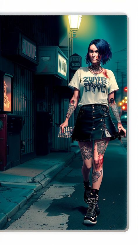 A tattooed young zombie girl wandering as humanity begins to fade away. Zombie Tramp, Zombie Tattoo, Zombie Tattoos, Zombie Girl, Knights, Zombie, Tattoo Ideas, Human, Tattoos