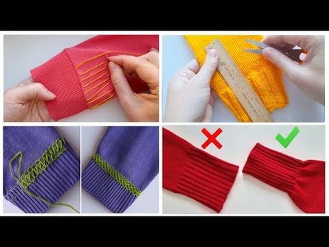 (13) 7 Best DIY Sleeve Hacks: Shorten Sleeves & Repair Stretched Bands on Sweaters! - YouTube Shortening Sleeves On A Shirt, Sleeve Hacks, Shorten Sleeves, Jacket Sleeves, Repair Clothes, Stretch Bands, Shortening, Blanket Stitch, Sweater Sleeves