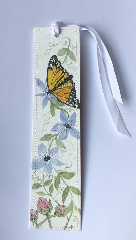 Periwinkle Flowers, Handmade Bookmarks Diy, Valentines Watercolor, Butterfly And Flowers, Watercolor Butterfly, Creative Bookmarks, Bookmark Craft, Watercolor Bookmarks, The Monarch