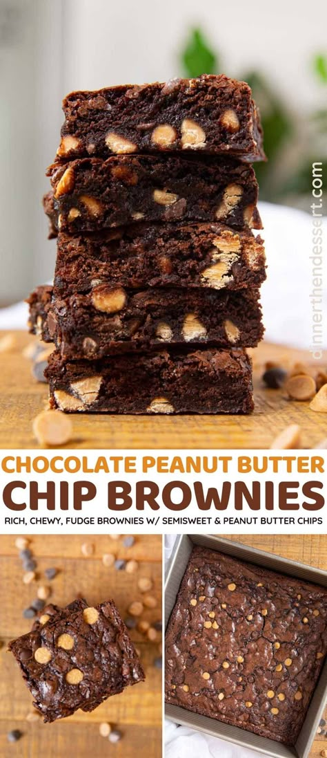 Peanut Butter Chip Recipes, Peanut Butter Chip Brownies, Chewy Fudge Brownies, Goodies Recipes, Chewy Fudge, Peanut Butter Brownies Recipe, Brownie Mix Recipes, Chocolate Chunk Brownies, Peanut Butter Cup Brownies