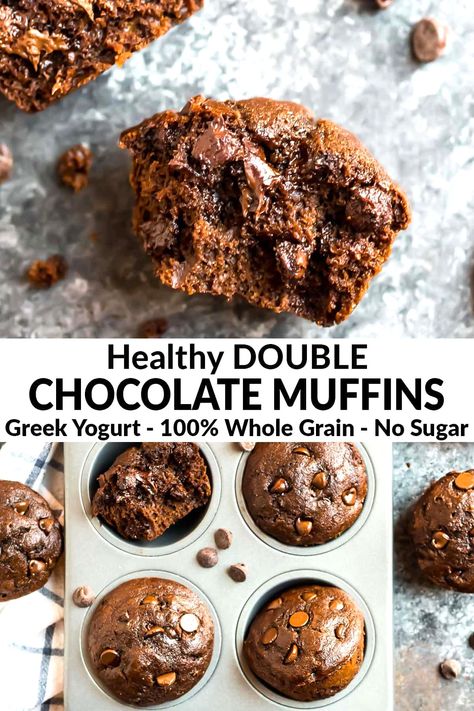 Breakfasts Healthy, Healthy Chocolate Muffins, Healthy Chocolate Desserts, Menu Sarapan Sehat, Morning Glory Muffins, Double Chocolate Muffins, Healthy Muffin Recipes, Kids Healthy, Healthy Breakfasts