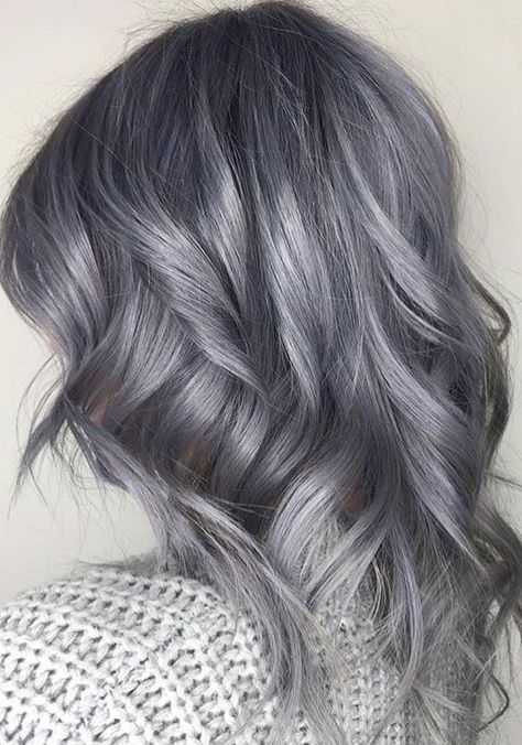 Storm Grey Hair, Grey Silver Balayage, Brown Silver Ombre Hair, Chrome Metallic Chocolate Hair Color, Gunmetal Gray Hair, Ombre Grey Hair Color, Hair Coloring For Graying Hair, Silver Ash Hair Color, Metallic Grey Hair Color