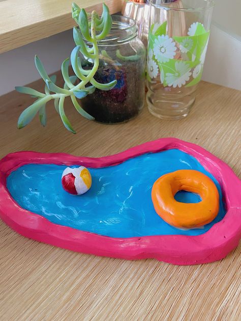 Homemade Clay Ashtray Ideas, Swimming Pool Clay Tray, Pool Clay Tray, Swimming Pool Ashtray, Clay Pool Tray, Ceramic Ashtray Aesthetic, Pool Ashtray, Air Dry Clay Ashtray Diy, Polymer Clay Ashtray