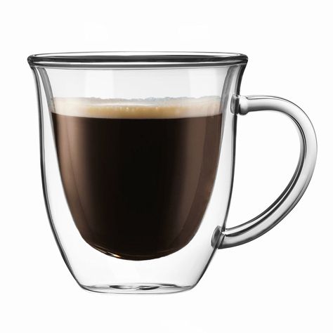 Set Of 2 | Double Wall Coffee / Tea Mugs With Handle | Durable Stylish, Dishwasher & Microwave Safe. (up to 350°F): Coffee Cups & Mugs Espresso Glasses, Home Coffee Stations, Coffee Mug Set, Double Wall Glass, Glass Coffee Cups, Customized Products, Insulated Coffee Mugs, Glass Coffee Mugs, Heat Resistant Glass