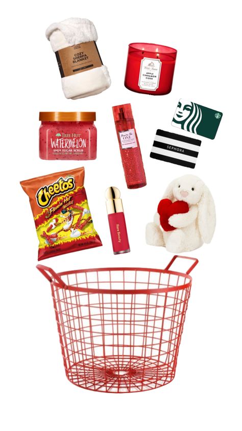 Bae Basket Idea (Red edition) ❤️ #baebasket #valentines #red #jellycat #love #vday Red Gift Basket, Easy Birthday Gifts, Easy Homemade Christmas Gifts, Valentines Day Baskets, Red Basket, Valentine Gift Baskets, Best Gift Baskets, Valentine Baskets, Valentine's Day Gift Baskets