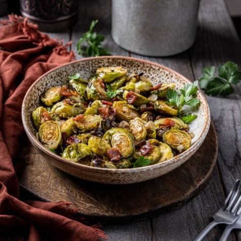 Roasted Maple Bourbon Bacon Brussels Sprouts - Cooking With Wine Blog Maple Bourbon Brussel Sprouts, Brussel Sprouts Roasted With Bacon, Bourbon Brussel Sprouts, Maple Bourbon Bacon, Maple Brussel Sprouts, Bacon Brussels Sprouts, Cooking With Wine, Bourbon Bacon, Wine Blog