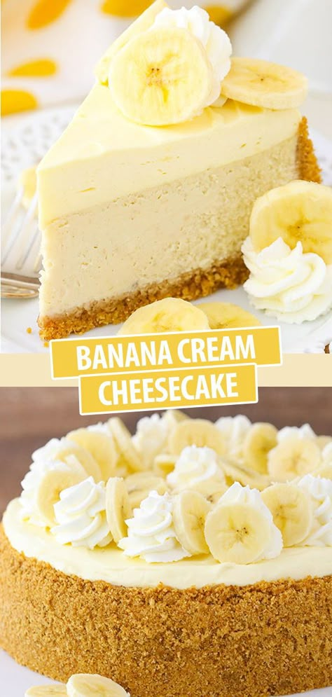 Banana Cream Pudding Cheesecake, Banana Cream Cake Easy, Bavarian Cheesecake Recipes, Banana Cheesecake Cake, Cheesecake Recipes Banana, Cheesecake Different Flavors, Easy Impressive Birthday Cake, Recipes With Bavarian Cream, Banana Pie Cheesecake