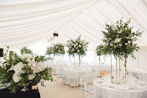 Wedding Estate Table Decor, Tall Flowers Wedding Table, Tall Wedding Centrepiece, Outdoor Tent Wedding, Wedding Church Decor, English Summer, British Wedding, Tall Centerpieces, Wedding Tent