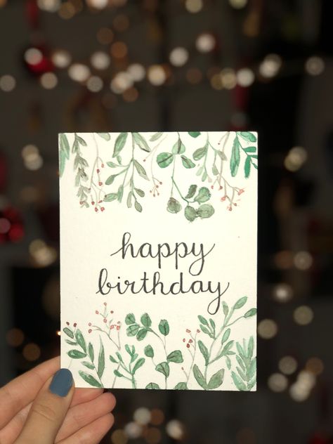 Happy Birthday Cards For Women, Sage Green Birthday Card Ideas, Pretty Birthday Cards For Women, Green Birthday Card Ideas, Calligraphy Birthday Card, Creative Birthday Cards, Watercolor Birthday Cards, Birthday Card Drawing, Handmade Gifts Diy