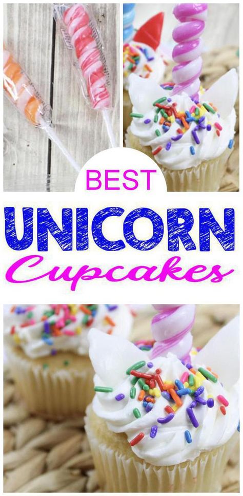 UNICORN cupcakes! Super EASY cupcakes with edible unicorn horn. Perfect unicorn birthday party ideas for a unicorn themed birthday party, unicorn baby shower ideas, rainbow unicorn birthday party or any celebration. Cupcake ideas you don't want to pass up. Makes great birthday treats for a unicorn birthday party. BEST cupcake recipes kids will love. So learn how to make decorated cupcakes for amazing unicorn bday party ideas. Click for the BEST #unicorn #food :) Party Food Easy, Kids Birthday Treats, Simple Cupcakes, Cupcake Recipes For Kids, Unicorn Party Food, Cupcakes Easy, Ideas Cupcakes, Fun Cupcake Recipes, Cupcakes Birthday