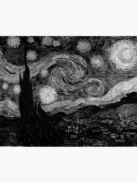 "The Starry Night by Vincent van Gogh | Black and White Version" Canvas Print for Sale by Dator | Redbubble Van Gogh Black And White, Starry Night Black And White, Ulzzang Black, Night Black And White, Girls Ulzzang, Tumblr Cute, Mastectomy Tattoo, The Starry Night, Starry Night Van Gogh