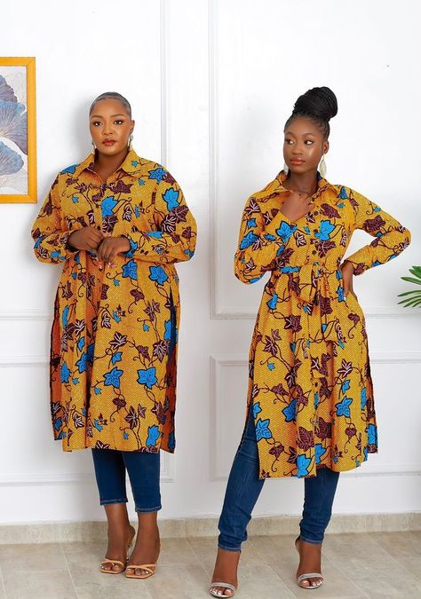 Ankara Shirt Dress, Long Shirt Outfits, African Shirt Dress, Ankara Shirt, African Print Kimono, Shorts Boots, Boubou Styles For Women, Mama Africa, African Tops